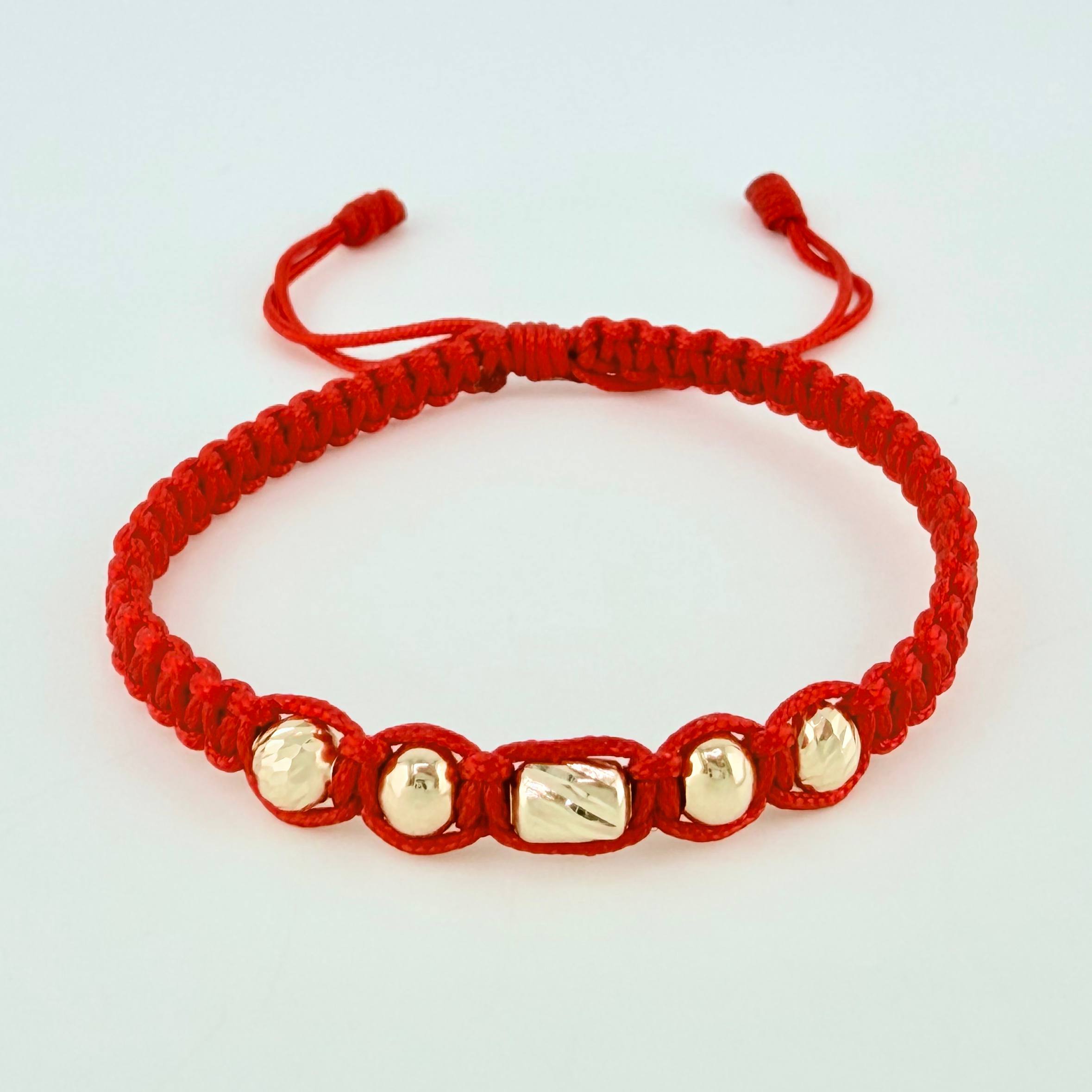 Pulsera Roja Cilindro Central 5und / 4mm-5mm Oro Amarillo 18K  (A.C)