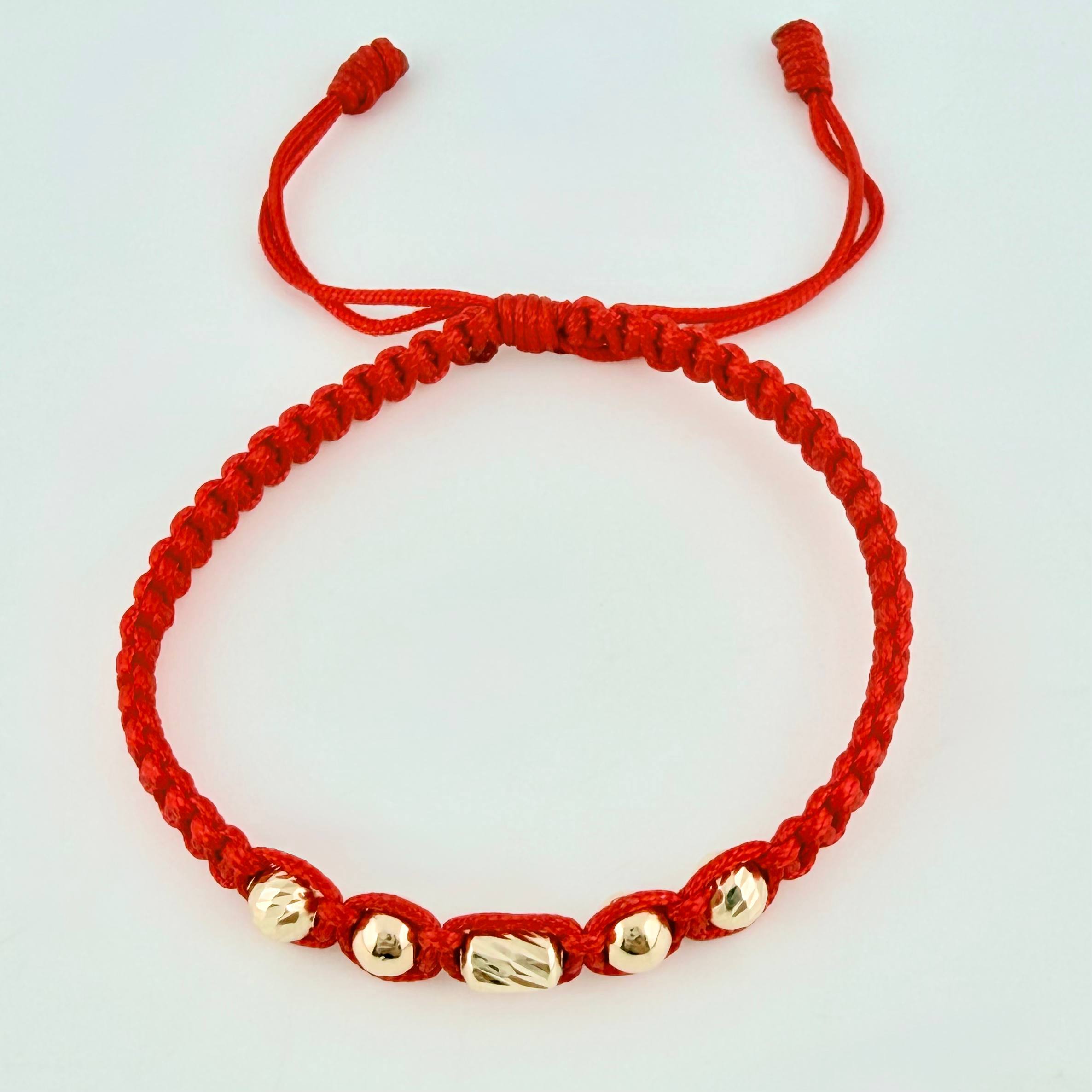 Pulsera Roja Cilindro Central 5und / 4mm-5mm Oro Amarillo 18K  (A.C)
