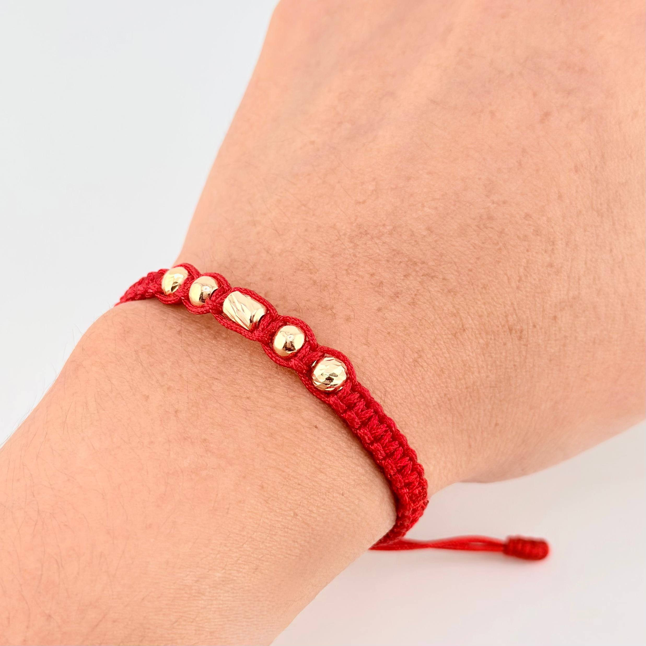 Pulsera Roja Cilindro Central 5und / 4mm-5mm Oro Amarillo 18K  (A.C)