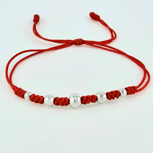 Pulsera Roja Secuencia Lisa 5und / 3mm-5mm Oro Blanco 18K  (A.C)