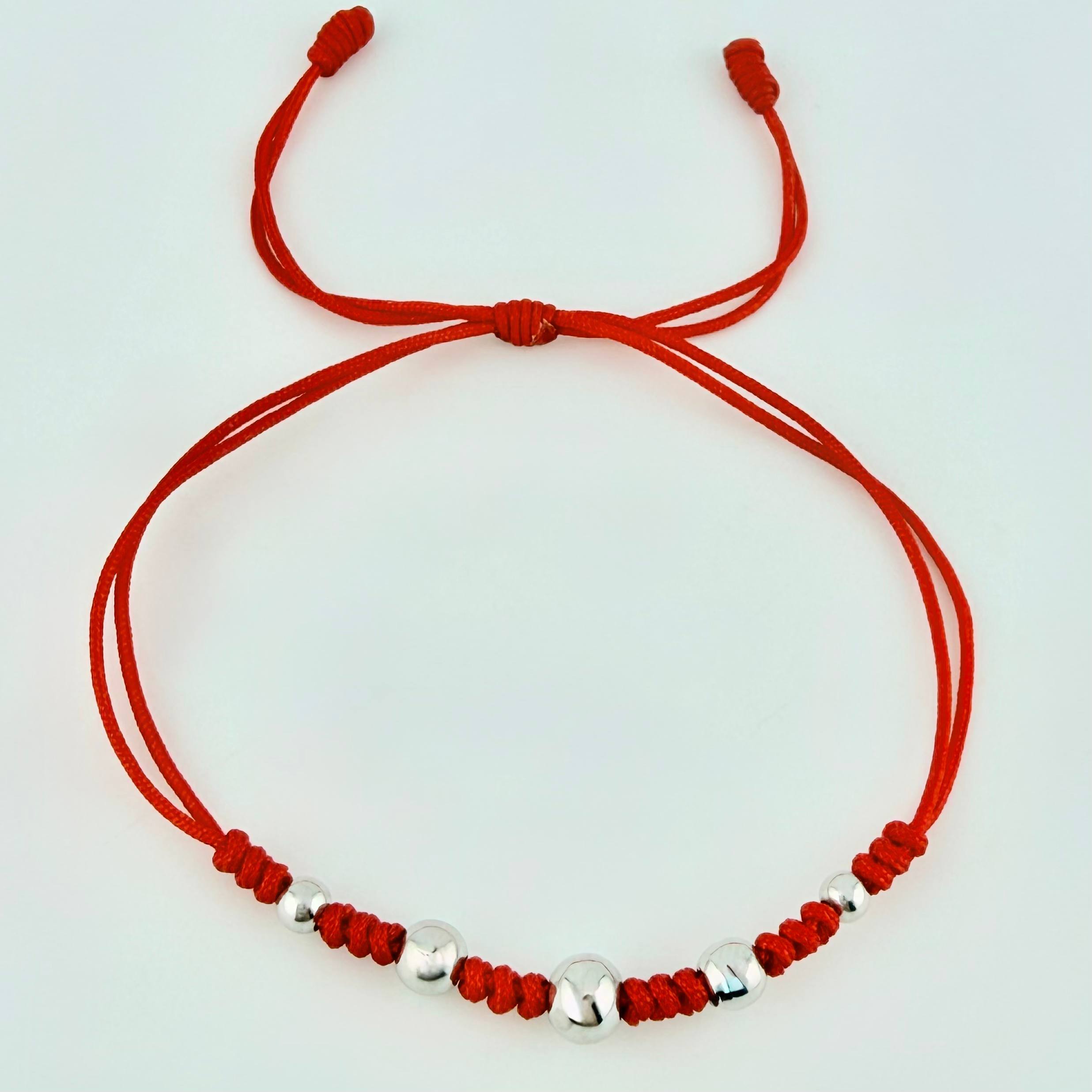 Pulsera Roja Secuencia Lisa 5und / 3mm-5mm Oro Blanco 18K  (A.C)
