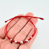 Pulsera Roja Secuencia Lisa 5und / 3mm-5mm Oro Blanco 18K  (A.C)