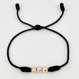 Pulsera Negra Trío Bolas 3und / 5mm Tres Oros 18K  (A.C)