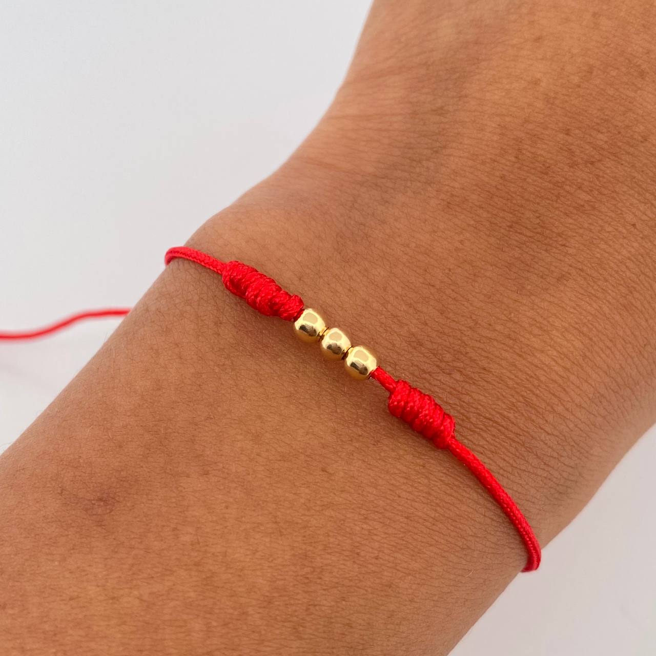 Red Beads Bracelet 3mm 3 Pcs Polished 18K Yellow Gold (A.C)