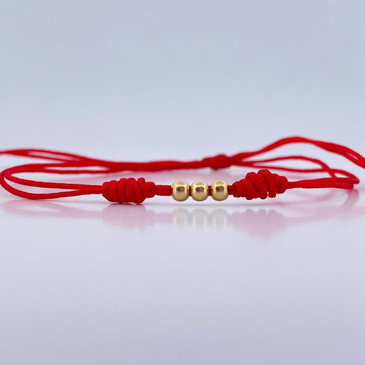 Pulsera Roja Bolas 3mm 3 Und Lisas Oro Amarillo 18K (A.C)