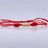 Pulsera Roja Bolas 3mm 3 Und Lisas Oro Amarillo 18K (A.C)