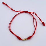 Pulsera Roja Bolas 3mm 3 Und Lisas Oro Amarillo 18K (A.C)