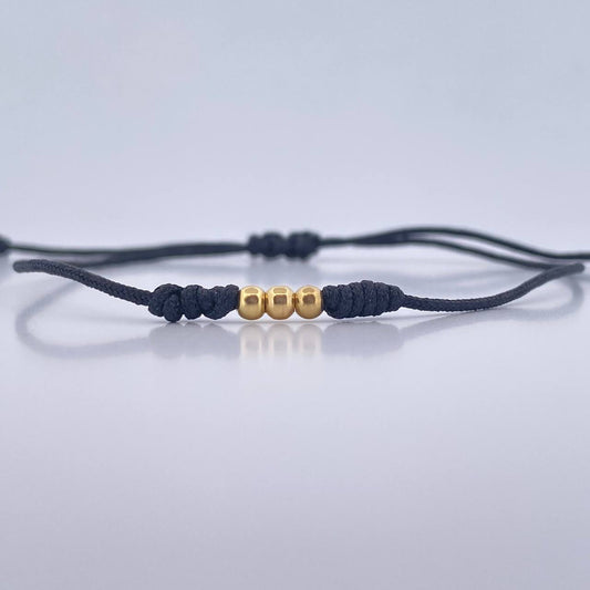 Pulsera Negra Bolas 3mm 3 Und Lisas Oro Amarillo 18K (A.C)