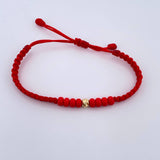 Pulsera Roja Mostazillas 4mm 1 Und Bola Diamantada Oro Amarillo 18K (A.C)