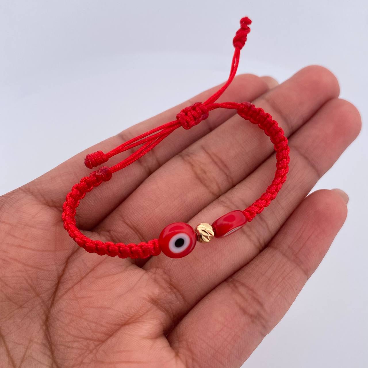 Red Bracelet Turkish Eyes 4mm 1 Pc Diamond Cut Bead 18K Gold