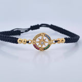 Pulsera Negra Herraje Estrella Cardinal 2.05gr / 4mm Bolas Lisas Circones Colores Oro Amarillo 18K &