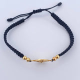 Pulsera Negra Herraje Estrella Cardinal 2.05gr / 4mm Bolas Lisas Circones Colores Oro Amarillo 18K &