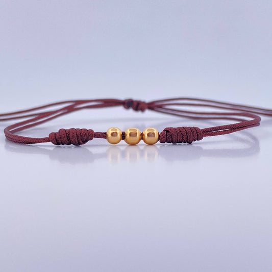 Pulsera Café Bolas 3mm 3 und Lisas Oro Amarillo 18K (A.C)