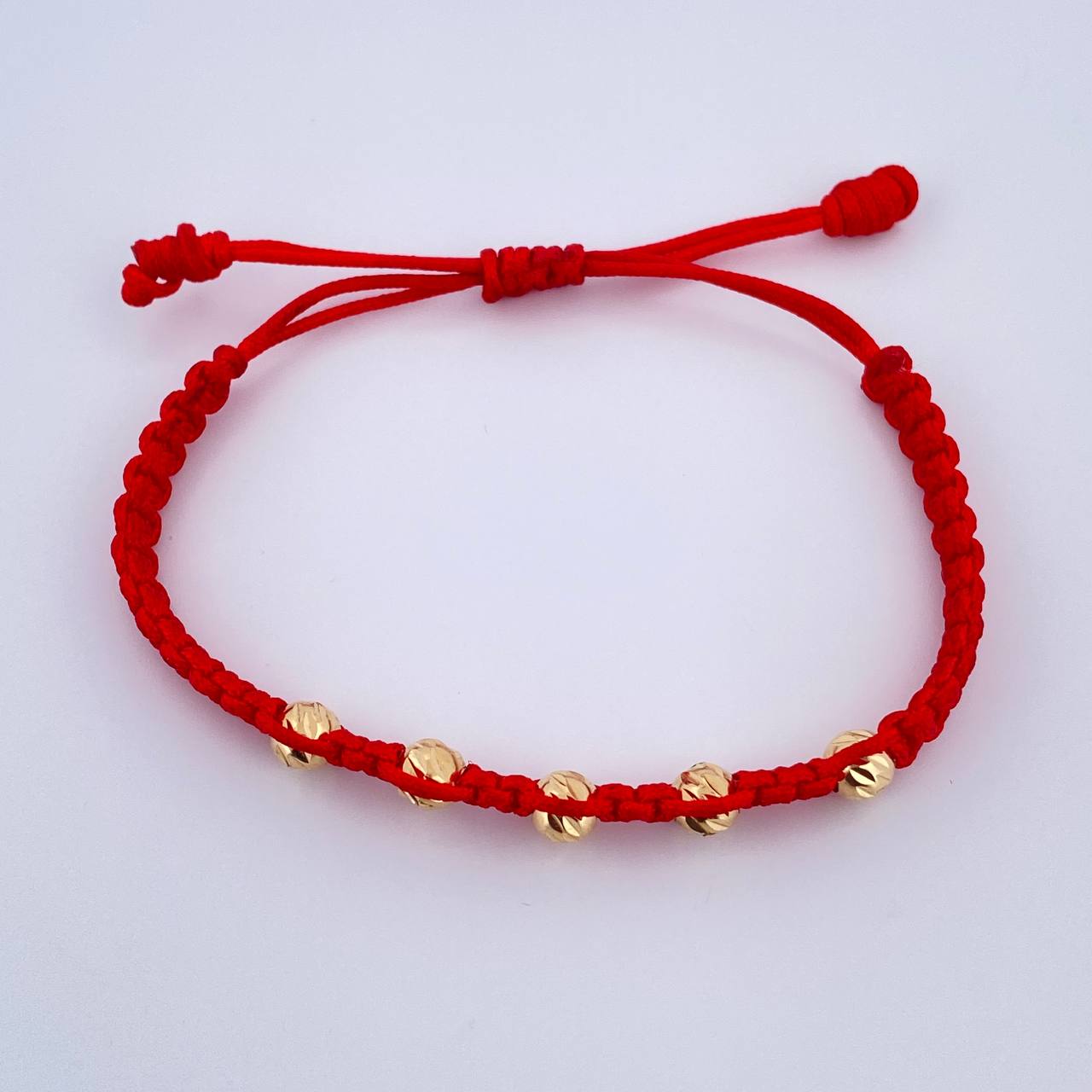 Red Beads Bracelet 4mm 5 Units Diamond Cut 18K Gold