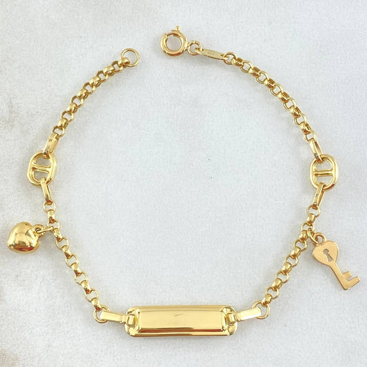 Bracelet Roll-On Plate Bracelet 2.9gr / 5.9in / Heart-Key 18K Gold +4©