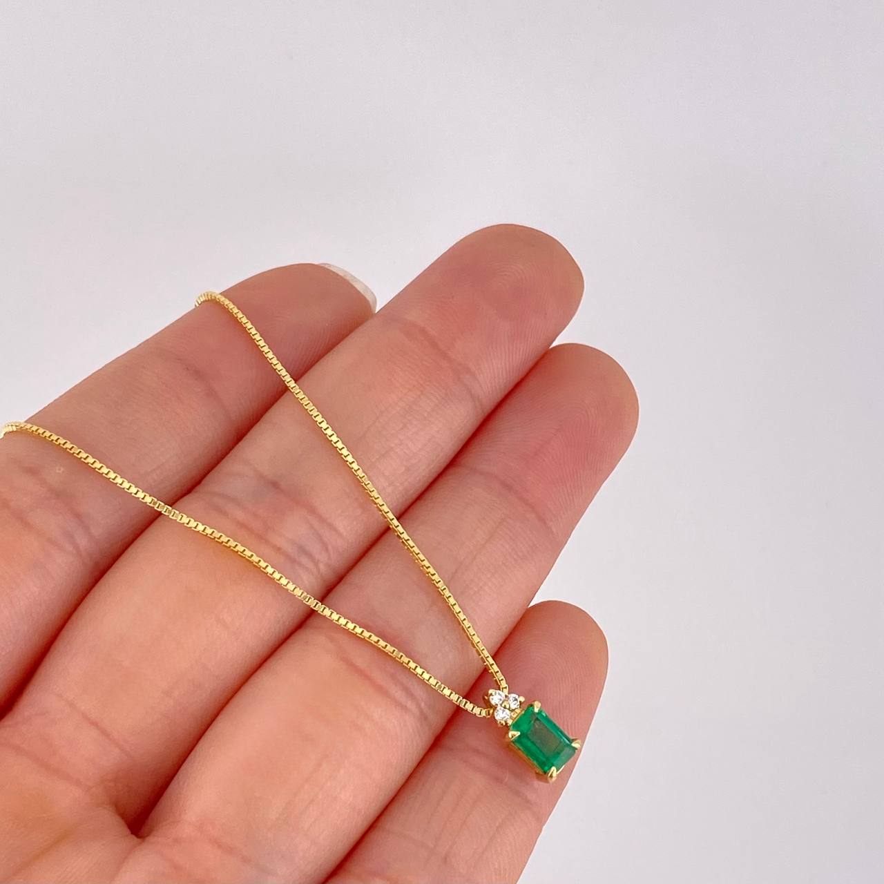 Set Cadena Veneciana + Dije Recuadro Tupido Esmeralda 162qts 16pts Diamante / 4.35g / 16 in Oro Amarillo 18K