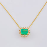Set Cadena Veneciana + Dije Tri Cuadro Esmeralda 60pts 01pts Diamante / 2.95g / 16 in Oro Amarillo 18K