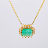 Set Cadena Veneciana + Dije Tri Cuadro Esmeralda 60pts 01pts Diamante / 2.95g / 16 in Oro Amarillo 18K