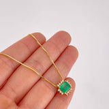 Set Cadena Veneciana + Dije Tri Cuadro Esmeralda 60pts 01pts Diamante / 2.95g / 16 in Oro Amarillo 18K