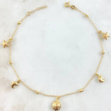 Tobillera Aro Seguido Colgante Bolas  3.25gr / 24cm-25cm / 1.4mm 3mm Estrellas-Lunas-Sol Oro Amarillo +4 18K