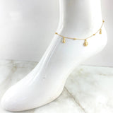 Tobillera Aro Seguido Colgante Bolas  3.25gr / 24cm-25cm / 1.4mm 3mm Estrellas-Lunas-Sol Oro Amarillo +4 18K