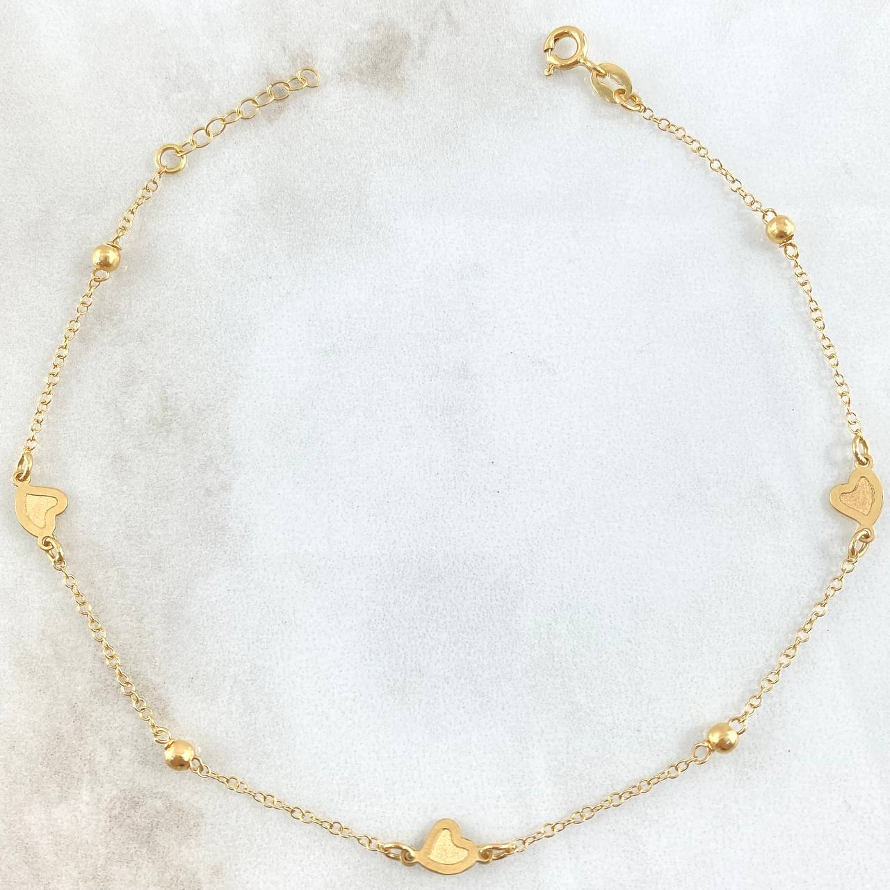 Anklet Classic Link Heart 2.15gr / 9.4-9.8in / 1.4mm Beads Polished 3mm 18K Gold +4©