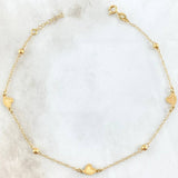 Anklet Classic Link Heart 2.15gr / 9.4-9.8in / 1.4mm Beads Polished 3mm 18K Gold +4©