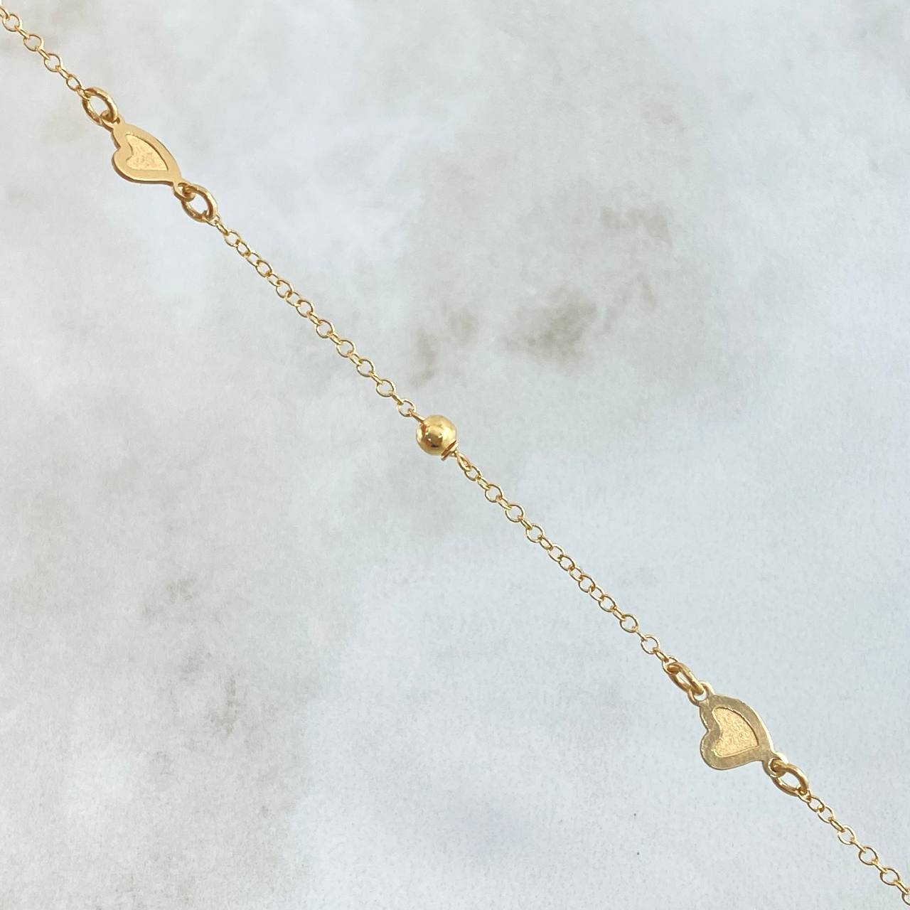 Anklet Classic Link Heart 1.95gr / 9.4in-9.8in / 1.4mm Beads Diamond Cut 3mm 18K Gold +4$