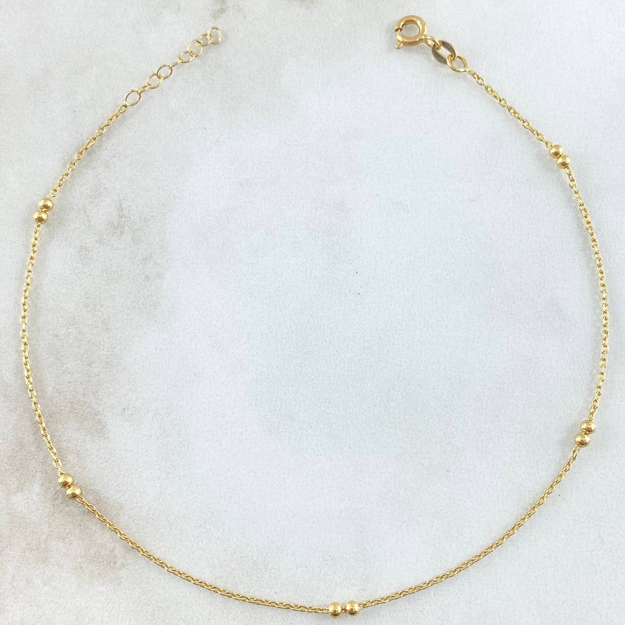 Anklet Classic Link 1.45gr / 9.1in-9.6in / 1mm Beads Polished 2mm 18K Gold +4©