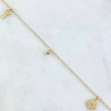 Tobillera Aro Seguido Colgante Bolas 1.8gr / 24cm-25cm / 1.4mm Lisas 3mm Corazon-Llave Oro Amarillo +4 18K ©
