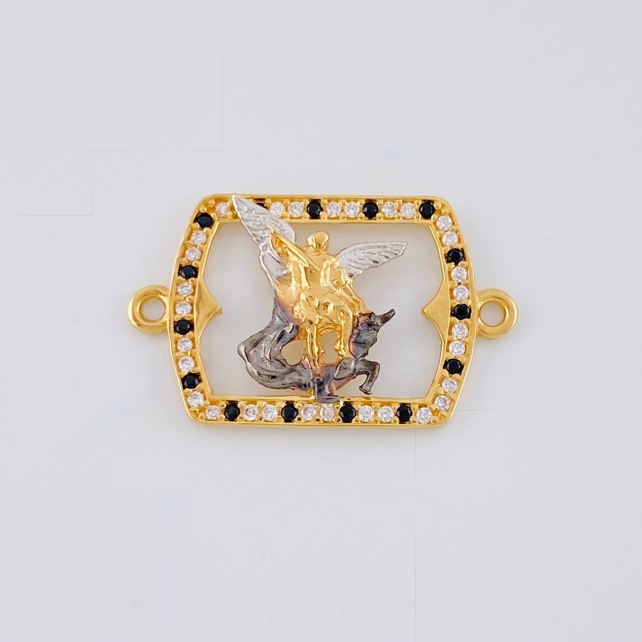 Charm Frame Saint Michael Archangel 1.9 g / 1 in Two-Tone Yellow White Gold 18K