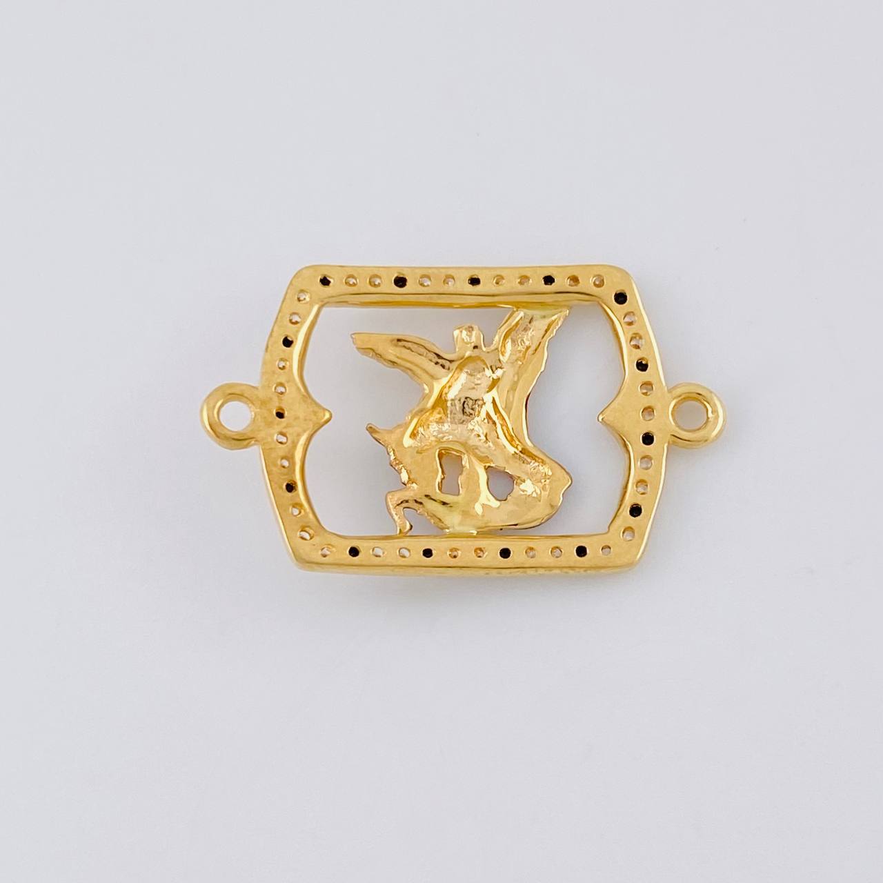 Charm Frame Saint Michael Archangel 1.9 g / 1 in Two-Tone Yellow White Gold 18K