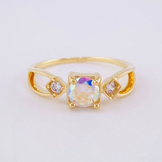 Solitaire Ring with Side Rhombuses 1.95 g / T5 3/4 Yellow Gold 18K
