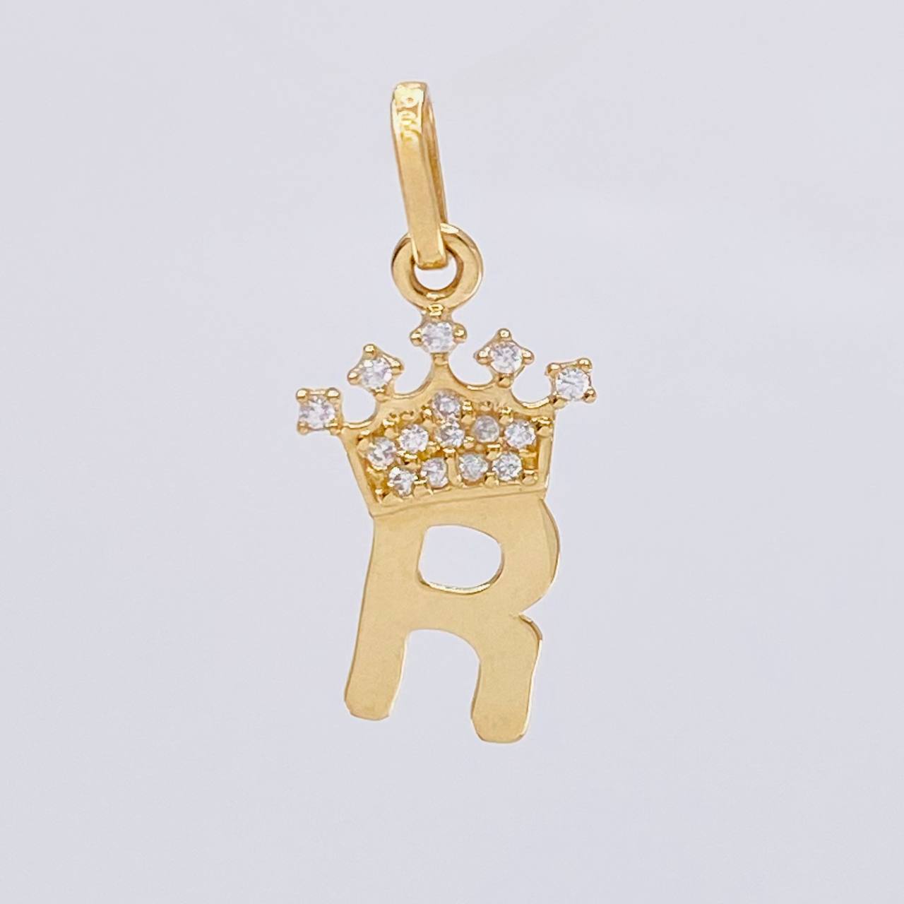 Pendant Letter R Crown 0.85g / 3/4 in Yellow Gold 18K
