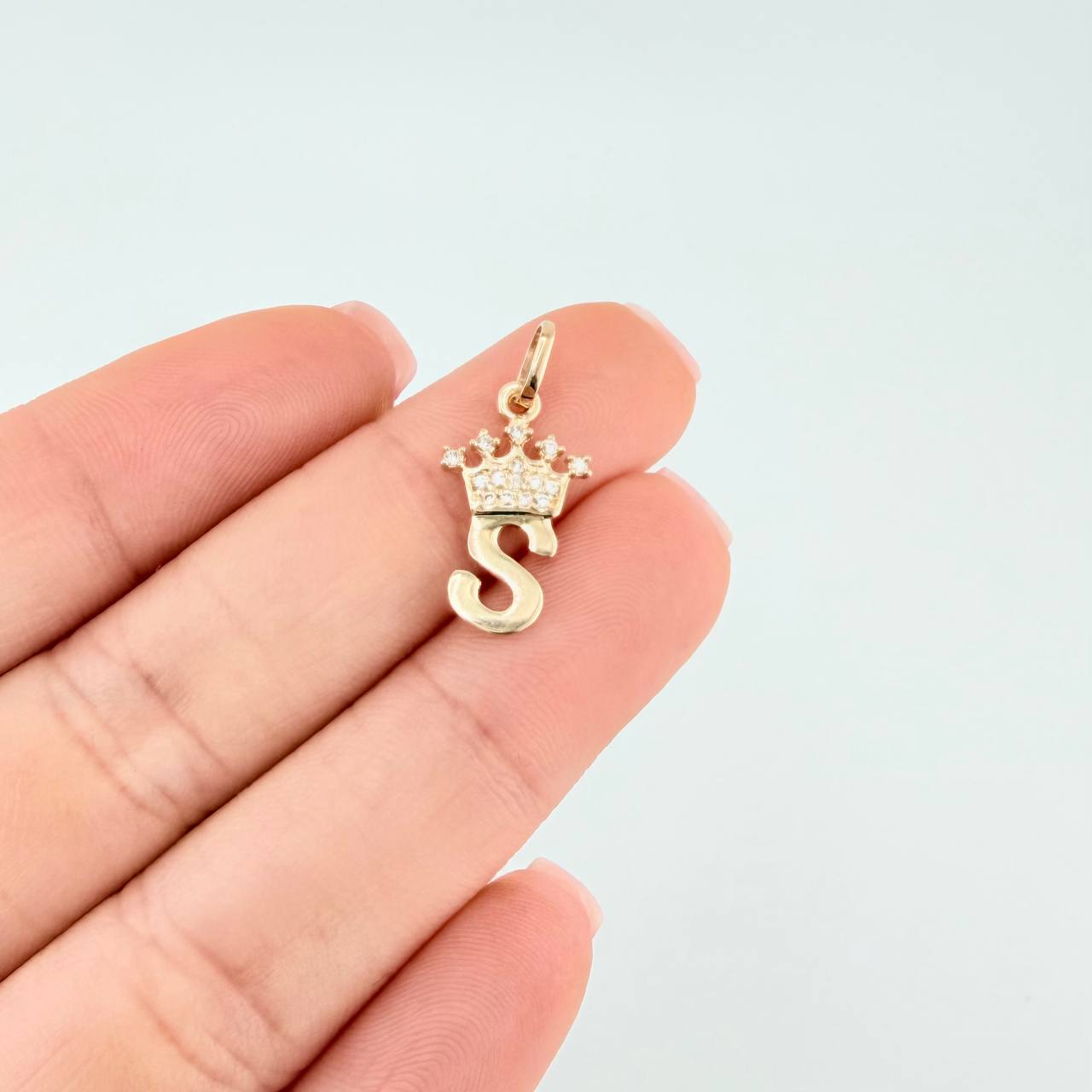 Pendant Crown Letter S 0.8 g / 3/4 in Yellow Gold 18K