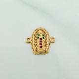 Charm Virgen Guadalupe 1.2gr / 1.5cm / Fuchsia Green White Zircons 18K Yellow Gold &
