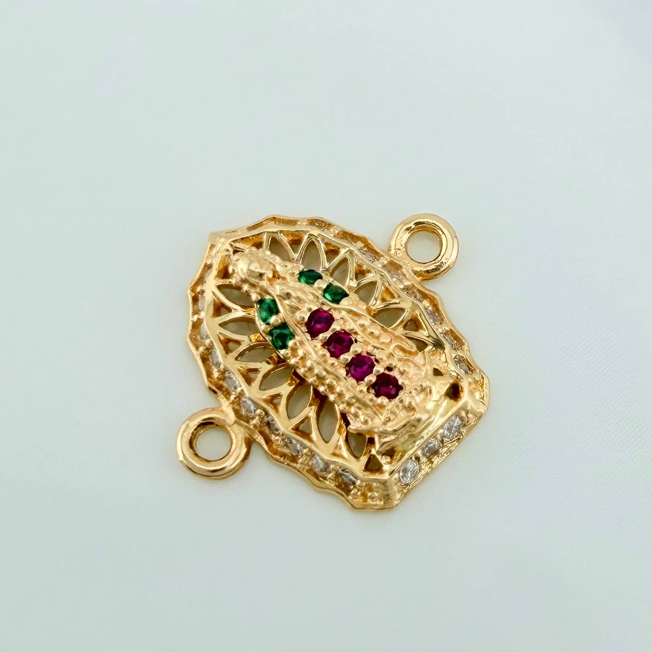 Charm Virgen Guadalupe 1.2gr / 1.5cm / Fuchsia Green White Zircons 18K Yellow Gold &