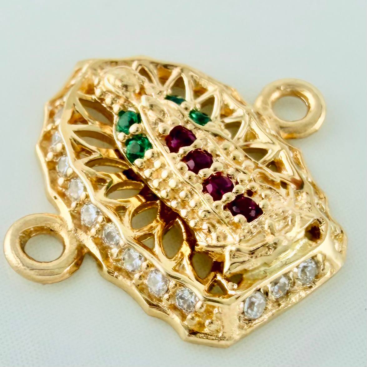 Charm Virgen Guadalupe 1.2gr / 1.5cm / Fuchsia Green White Zircons 18K Yellow Gold &