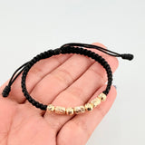 Pulsera Negra Cilindros Interceptos 7und / 4mm-5mm Oro Amarillo 18K  (A.C)