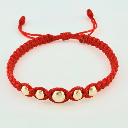 Pulsera Roja Bolas Pentatonicas 5und / 5mm-6mm Oro Amarillo 18K (A.C) (Copia)