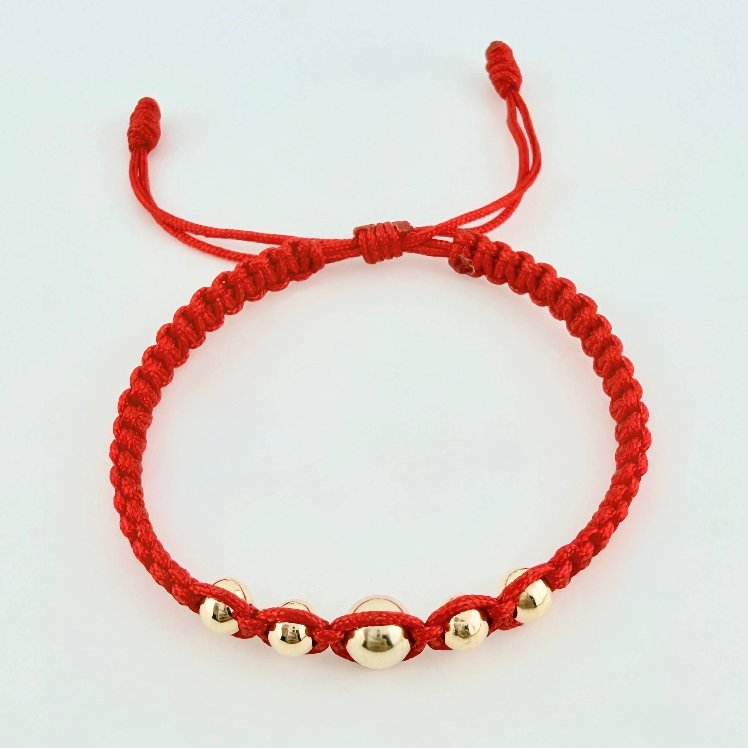 Pulsera Roja Bolas Pentatonicas 5und / 5mm-6mm Oro Amarillo 18K (A.C) (Copia)