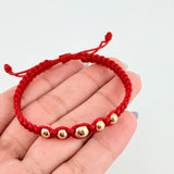 Pulsera Roja Bolas Pentatonicas 5und / 5mm-6mm Oro Amarillo 18K (A.C) (Copia)