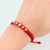 Pulsera Roja Bolas Pentatonicas 5und / 5mm-6mm Oro Amarillo 18K (A.C) (Copia)