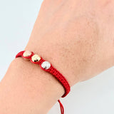 Pulsera Roja Trío Bolas 3und / 8mm Tres Oros 18K (A.C)