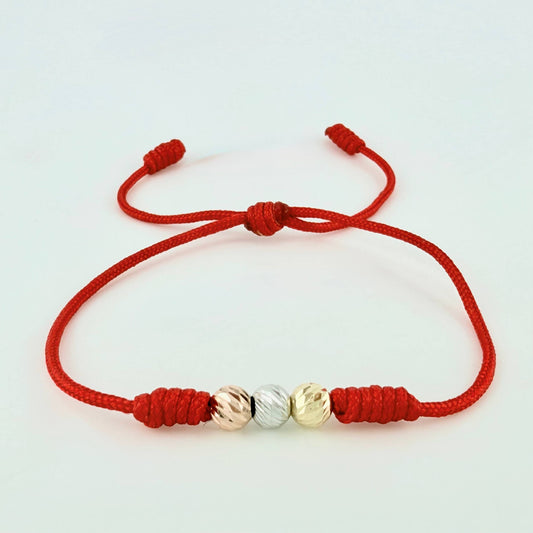 Pulsera Roja Trío Bolas 3und / 5mm Tres Oros 18K  (A.C)