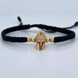 Pulsera Negra Herraje Casco Gladiador 4.2gr / 4mm Circones Blancos Oro Amarillo 18K &