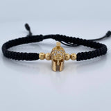 Pulsera Negra Herraje Casco Gladiador 4.2gr / 4mm Circones Blancos Oro Amarillo 18K &