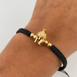 Pulsera Negra Herraje Casco Gladiador 4.2gr / 4mm Circones Blancos Oro Amarillo 18K &
