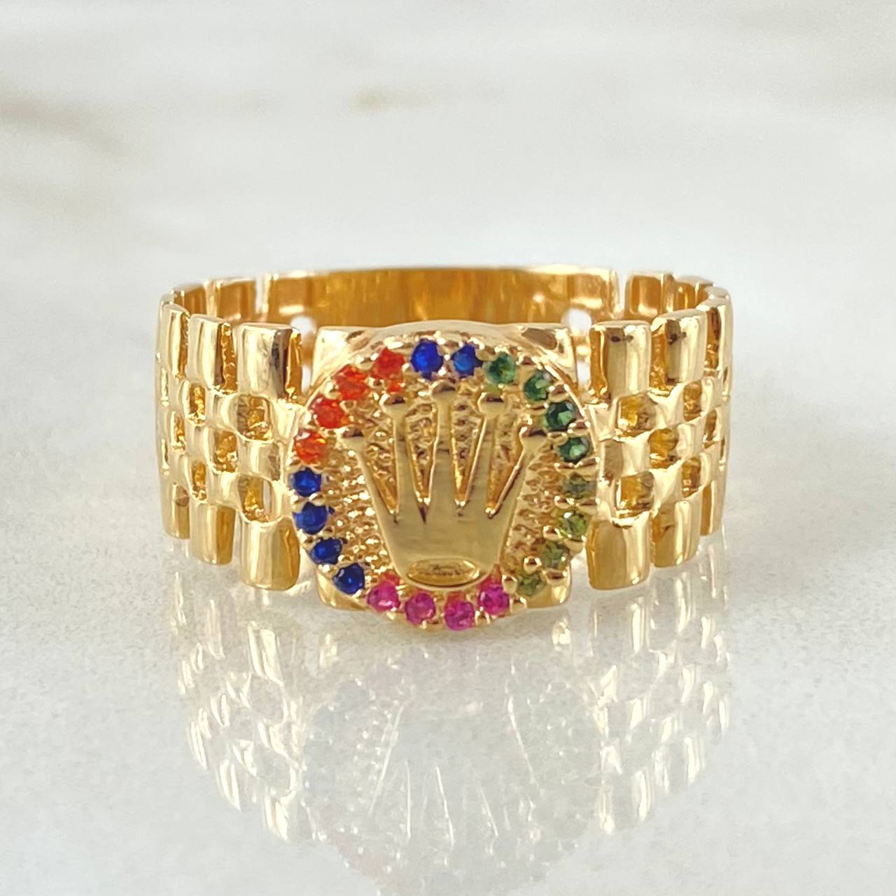 Crown Mesh Band Ring 4.35gr / Size 8 1/2 / 18K Yellow Gold ©