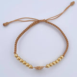 Pulsera Caqui Herraje Virgen Guadalupe 2.2gr / 4mm Bolas Lisas Circones Oro Amarillo 18K &